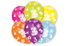 6 Latex Balloons All Round Printed Age 3 assorted 27.5 cm / 11"
