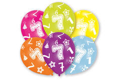 6 Latex Balloons All Round Printed Age 7 assorted 27.5 cm / 11"