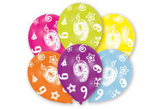 6 Latex Balloons All Round Printed Age 9 assorted 27.5 cm / 11"