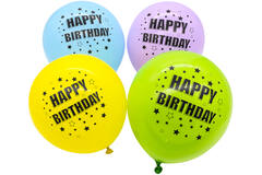 4 Latex Balloons LED Happy Birthday Stars 27.5 / 11"