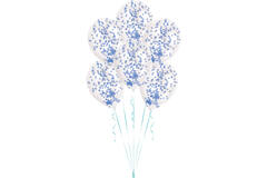 6 Latex Balloons Clear Confetti Filled Blue (1 g per Ballon)27,5 cm / 11"