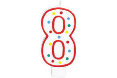 Number Candle Birthday 8 White & Dots Height 13.3 cm