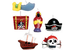 6 Mini Character Candles Pirates Map Height 3.2 cm