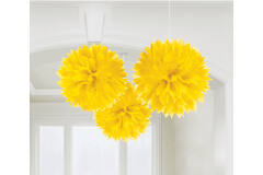 3 Fluffy Decorations Sunshine Yellow Paper 40.6 cm