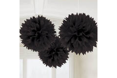 3 Fluffy Decorations Black Paper 40.6 cm