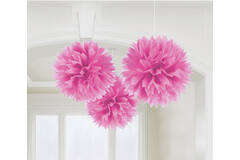 3 Fluffy Decorations Bright Pink Paper 40.6cm