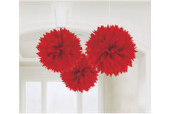 3 Fluffy Decorations Apple Red Paper 40.6 cm