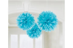 3 Fluffy Decorations Caribbean Blue Paper 40.6 cm