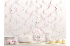 12 Swirl Decorations Rose Gold Blush Foil 55.8 cm