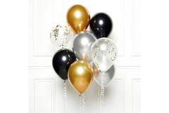 DIY Balloon Bouquet Black Gold Silver 8 Balloons