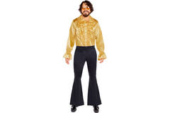 Adult Costume Satin Ruffle Shirt Gold Size Small