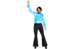 Adult Costume Satin Ruffle Shirt Blue Size Small