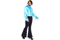 Adult Costume Satin Ruffle Shirt Blue Size Small