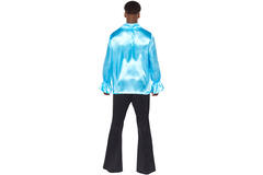 Adult Costume Satin Ruffle Shirt Blue Size Small