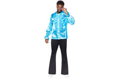 Adult Costume Satin Ruffle Shirt Blue Size Large