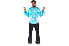 Adult Costume Satin Ruffle Shirt Blue Size XL
