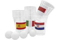 Drinking Game Beer Pong Set Country with 24 Cups, 6 Balls and Flag Stickers Plastic Cups