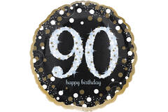Standard Holographic Sparkling Birthday 90 Foil Balloon C55 Packaged 43 cm