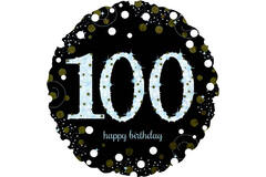 Standard Holographic Sparkling Birthday 100 Foil Balloon C55 Packaged 43 cm
