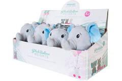 2-in-1 plush toy balloon weight elephant with blue ears, with hook, 11cm, 90g