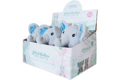 2-in-1 plush toy balloon weight elephant with blue ears, with loop, 21cm, 170g