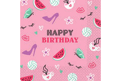 16 napkins "Happy Birthday" rosa 33cm x 33cm
