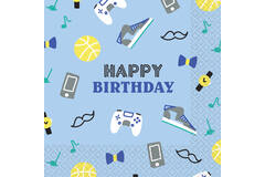 16 napkins "Happy Birthday" blau 33cm x 33cm