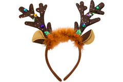 Headband Deer Antler Brown with Feather with Light One Size