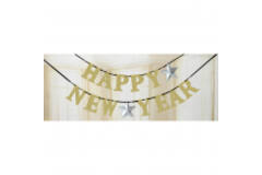 Letter Banner Happy New Year Silver, Gold 360 x 12,7 cm