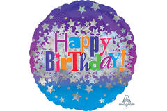 Foil Balloon - "Happy Birthday" with stars - 45 cm