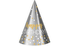 12 Cone Hats Birthday Accessories Silver & Gold Foil / Paper