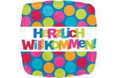 Foil Balloon - Shape - Square - "HeRzLicH WillKoMMeN!" - 45 cm