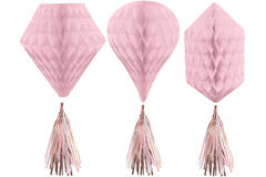 3 Honeycomb Decorations Rose Gold Blush Paper 30.4 cm