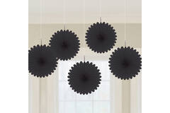 5 Fan Decorations Black Paper 15.2 cm