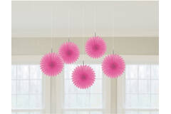 5 Fan Decorations Bright Pink Paper 15.2 cm
