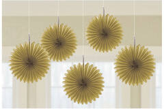 5 Fan Decorations Gold Paper 15.2 cm