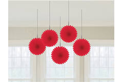 5 Fan Decorations Apple Red Paper 15.2 cm