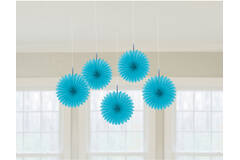 5 Fan Decorations Caribbean Blue Paper 15.2 cm
