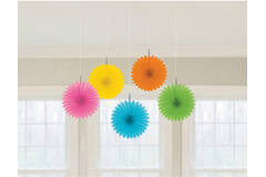 5 Fan Decorations Multicolour Paper 15.2 cm