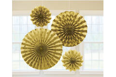 4 Fan Decorations Glitter Gold Paper 20.3 cm / 30.4 cm / 40.6 cm