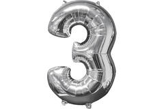 Foil Balloon - Number - 3 - Silver - 43 x 66 cm