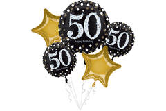 Foil Balloon Bouquet – Sparkling 50th Birthday – 5 pieces