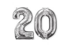Foil Balloon - Number Duo - "20" - Silver - 66 cm