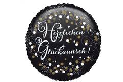 Foil Balloon - "Herzlichen Glückwunsch!" - Black - 45 cm