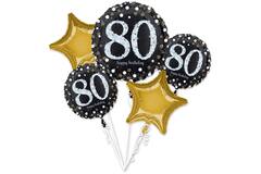 Foil Balloon Bouquet – Sparkling 80th Birthday – 5 pieces