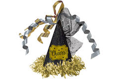 Party Cone Hat with Hair Clip New Year Silver & Gold Paper / Foil / Fabric 7.6 x 8.2 cm