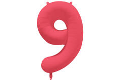 Foil Balloon Number 9 - Neon Red - 86 cm