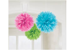 3 Fluffy Decorations Multicolour Paper 40.6 cm