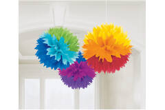 3 Fluffy Decorations Rainbow Paper 40.6 cm