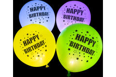 4 Latex Balloons LED Happy Birthday Stars 27.5 / 11"